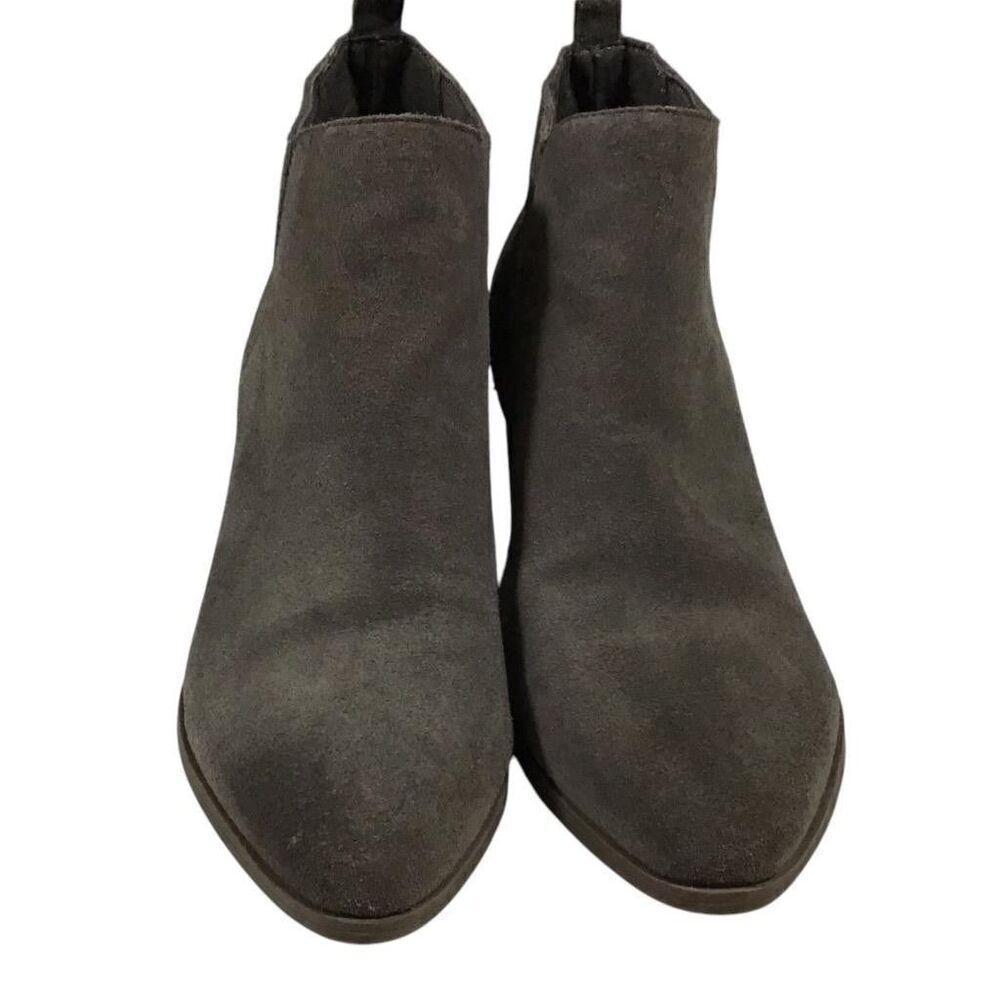 Crown Vintage Ankle Boots Womens 9.5 Gray Leio Suede Block Heel Slip On Shoes